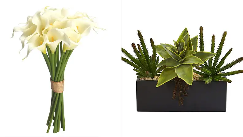 A split image of artificial plants from Bed Bath & Beyond