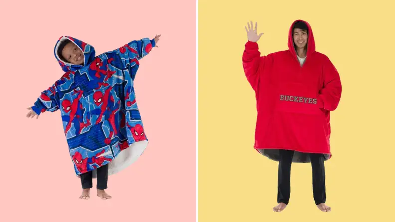 Two models wearing The Comfy hoodies.