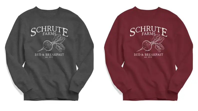 Two grey and maroon sweaters.