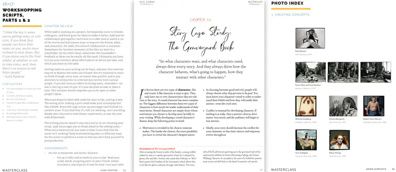 MasterClass workbook examples: Judd Apatow, Neil Gaiman, and Annie Lebowitz