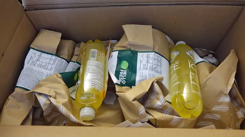 The inside of a HelloFresh Meal Kit box.