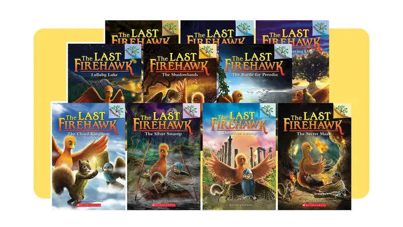 Assorted books from the _The Last Firehawk_ children's book series.