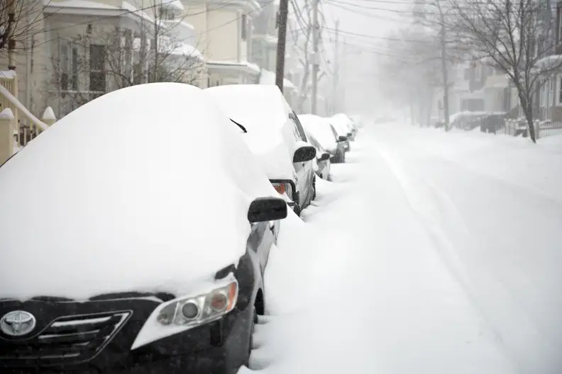 A photo of a road taken during winter storm Juno.
