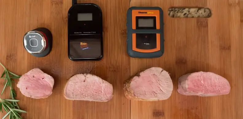 From left to right we have the results of the iGrill Mini, Maverick ET-733, ThermPro TP07, and finally the precision cooker.