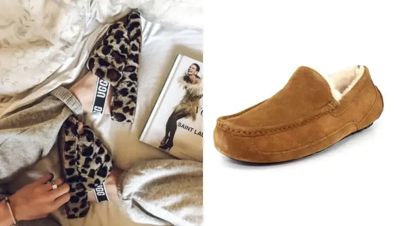Two images of Ugg slippers.