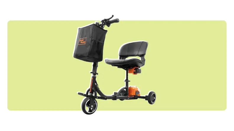 The SuperHandy mobility scooter on a green and white background