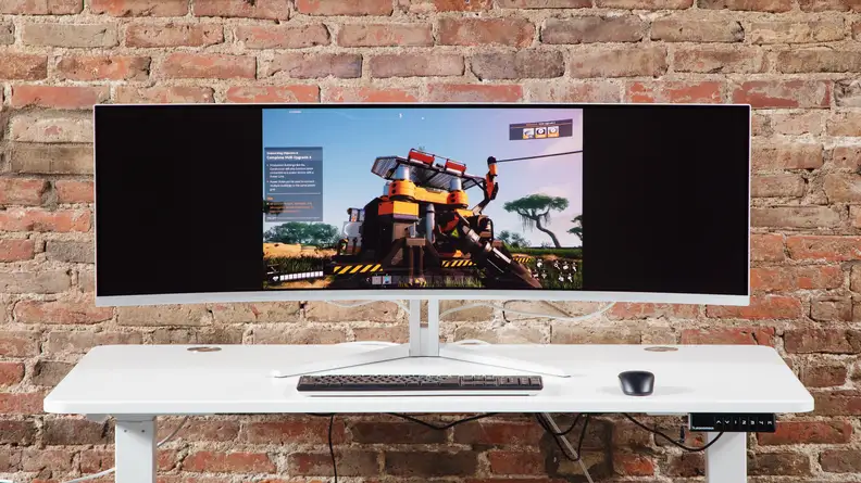 The Evnia 49M2C8900 displaying a game in a smaller resolution, resulting in black side screens.