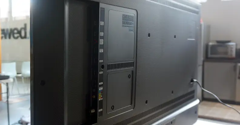Ports include three HDCP 2.2 HDMI inputs, two USB 2.0 inputs, and standard connections for component, composite, and coaxial.
