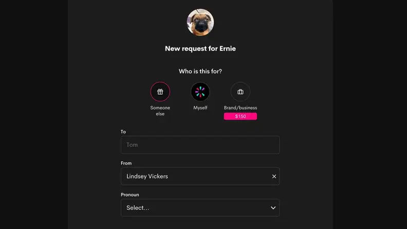 Screenshot of the Cameo checkout process.