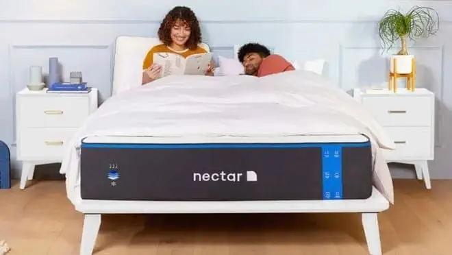 Two people reclining on Nectar mattress.