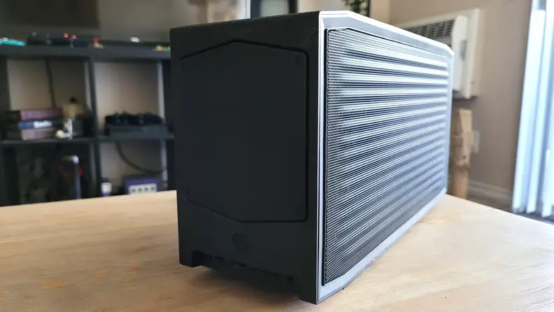 A desktop PC from an angled side view