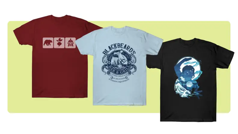 Three T-shirts; one from The Office, one from Our Flag Means Death, and one from Avatar: The Last Airbender.