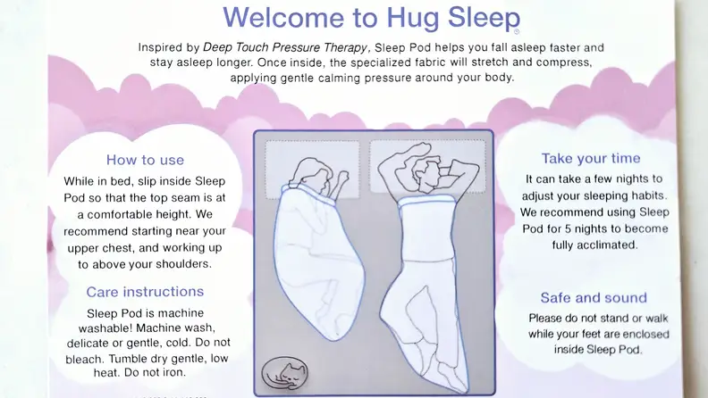 An image of Hug Sleep documentation showing use and care instructions