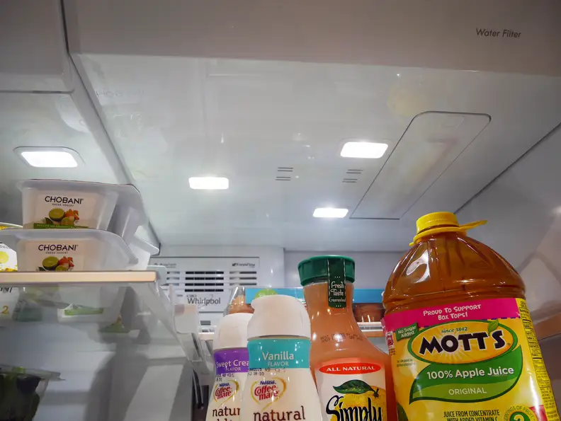 Interior lights inside Whirlpool's double drawer fridge