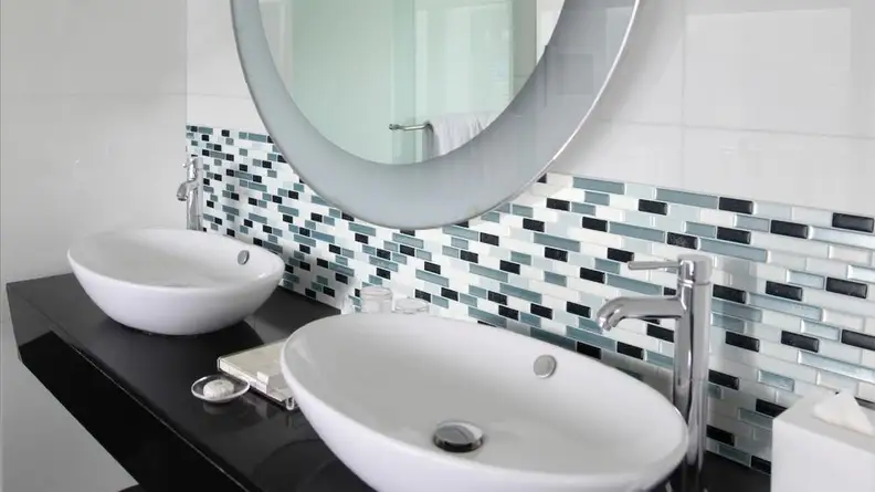 Peel-and-stick tiles make redecorating easy.