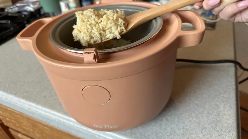 Brown rice cooked in the Our Place Rice Cooker in Spice