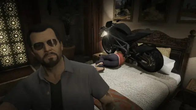 Motorcycle in bed