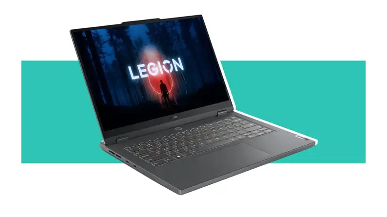 The Lenovo Legion Slim 5 in front of a background.