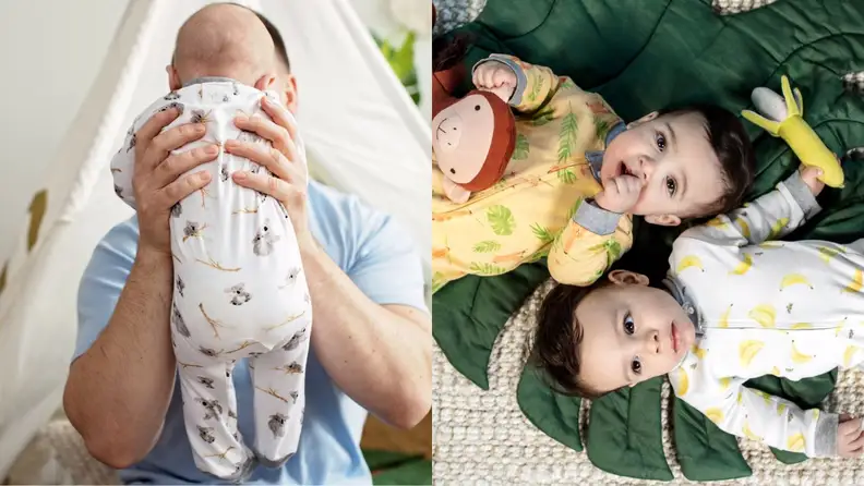 Cute babies in gender-neutral pajamas