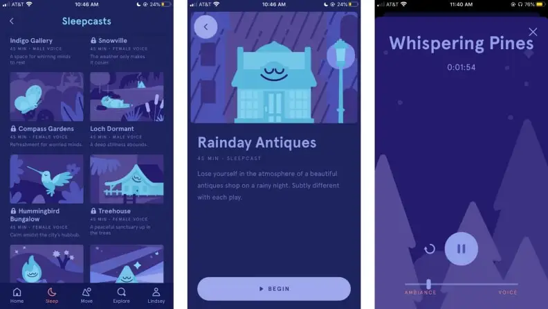 Headspace page with rain sounds