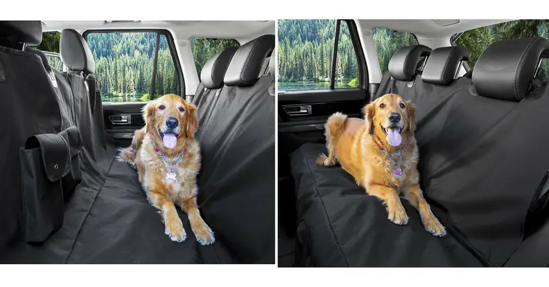 A seat cover and hammock for a dog in a car
