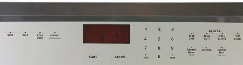 The Maytag MEW9530AS's control panel.