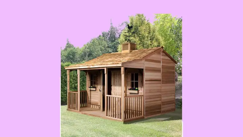 A shed in front of a background.