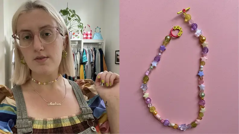 I made a dreamy pastel choker using the Susan Alexandra Bead Box.