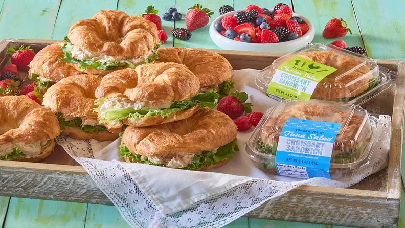 Trader Joe's chicken and tuna salad croissant sandwiches with fresh berries