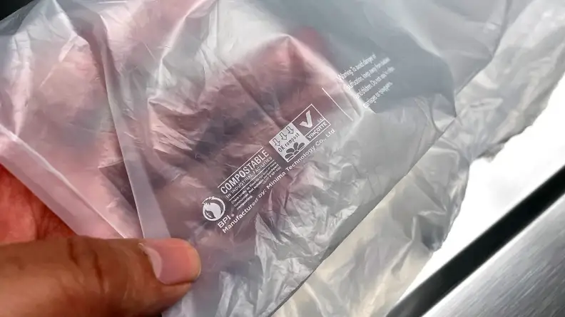 A compostable plastic bag.