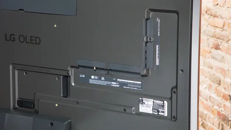 The connections outlet on the back of the LG G3 OLED TV.