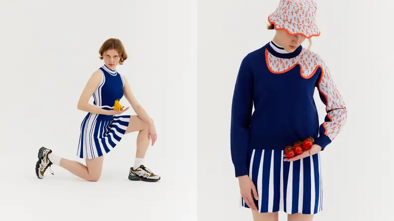 woman wearing knitwear dress, woman wearing knit shirt