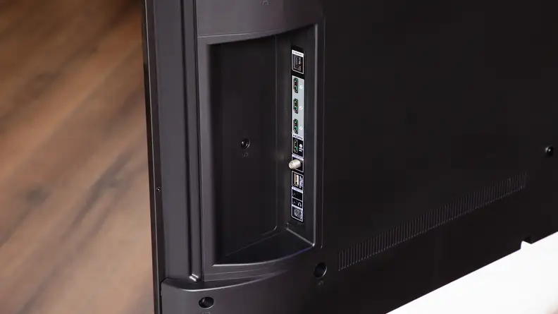 A closeup of the connections cutout on the back of the Amazon Fire TV Omni.