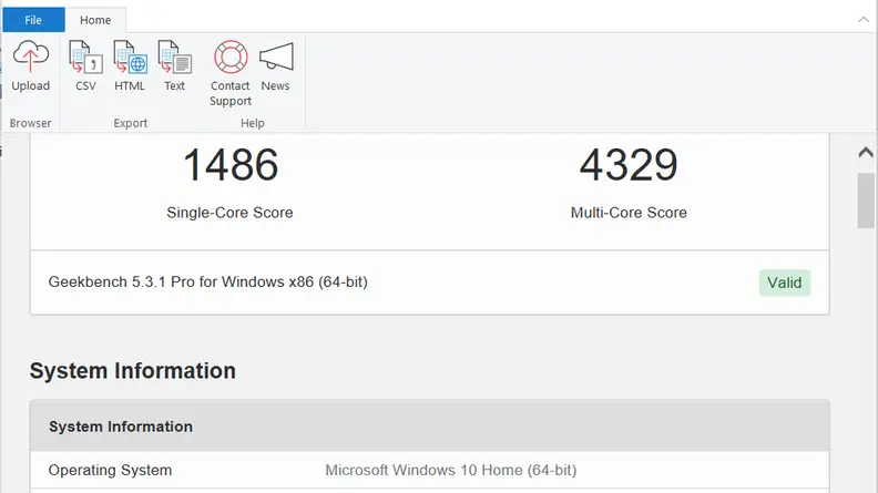 Geekbench 5 results