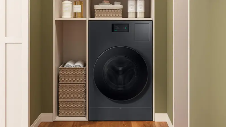 The Samsung WD53DBA900HZ in a laundry nook.