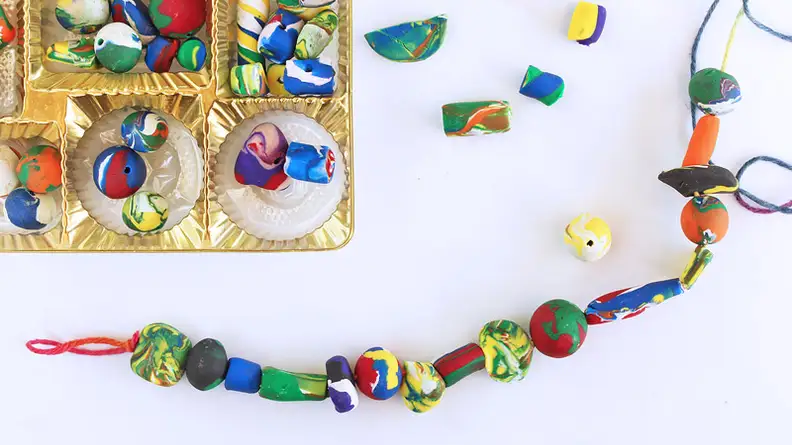 Polymer clay beads and necklace