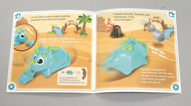 The Coding Critters playset comes with a booklet that shows kids how to start tackling the coding commands needed to get Rumble moving.