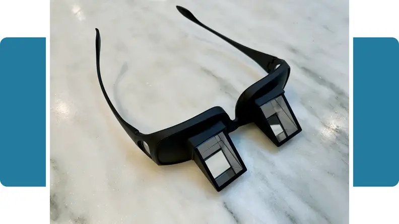 Close-up shot of Vinmax Vinmax Lazy Readers Horizontal Glasses sitting on top of marble countertop.
