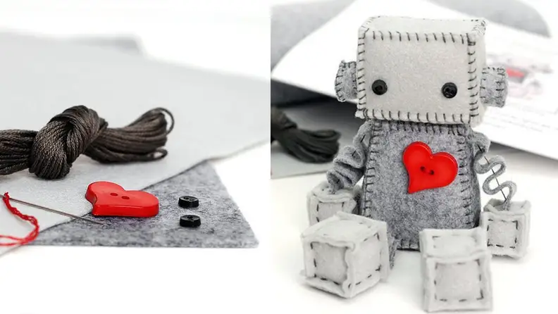 A felt robot kit and a felt robot.
