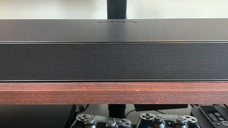 A close-up of the middle section of the Samsung HW-Q990B.