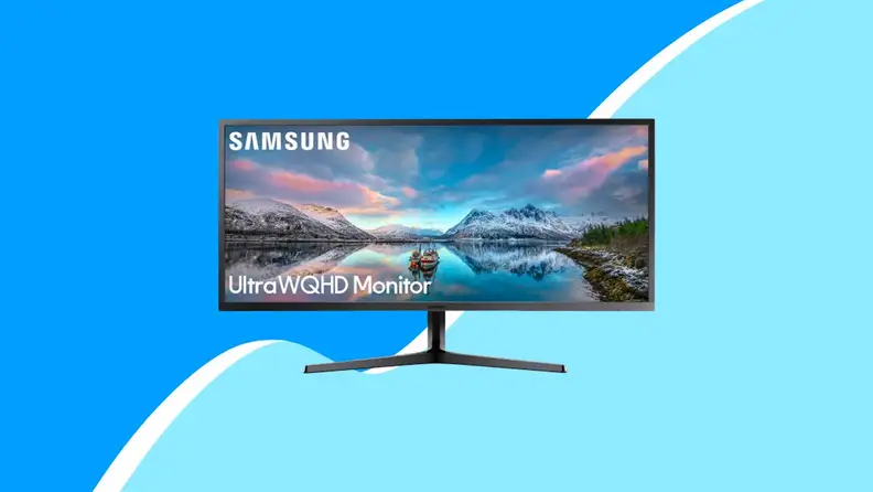 Computer monitor on blue background
