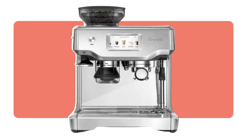 A Breville Barista Touch coffee machine in stainless steel finish.