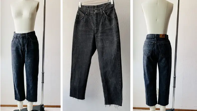 mannequin wearing black denim vintage jeans