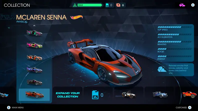 looking at the select screen for a mclaren senna racer