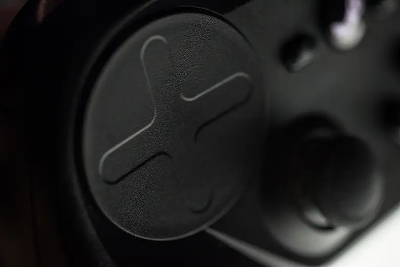 A close-up photo of the Valve Steam Controller's left touchpad.
