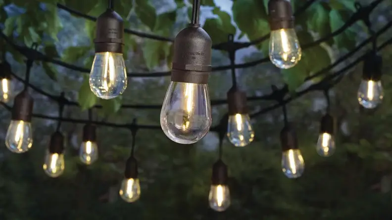 String lights hanging outside