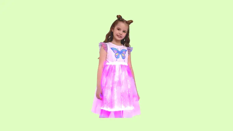 A child modeling a light-up butterfly skirt.