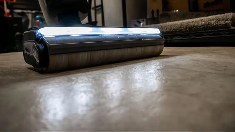The Tineco S7 Pro with its LCD lights on.