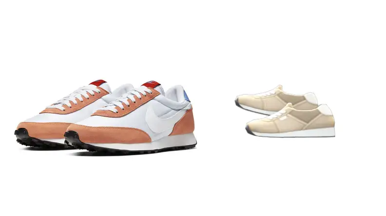 A pair of Nike shoes and a pair of Animal Crossing shoes.