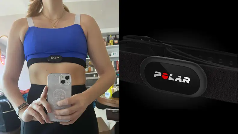 A woman wearing the Polar H10 heart rate monitor.